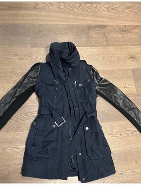 BCBGMaxAzria Navy Utility Jacket with Black Sleeve Accents